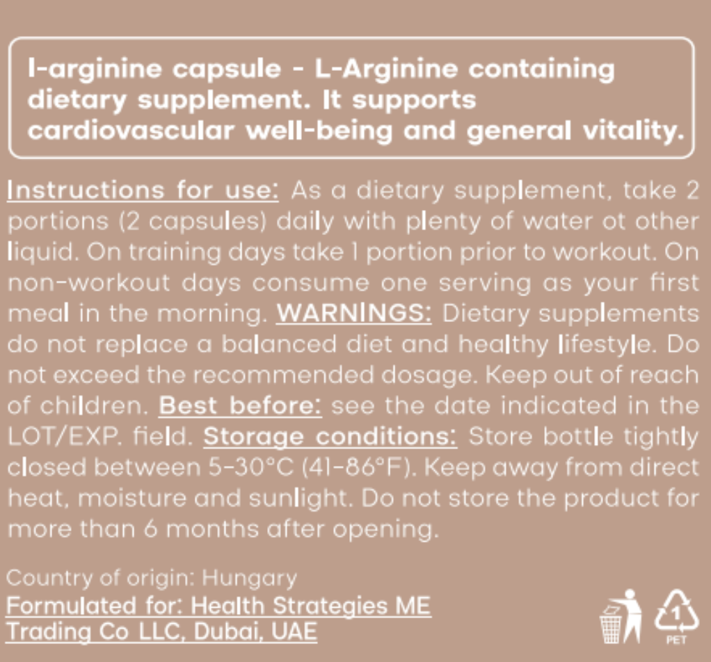 L-Arginine for healthy blood flow and circulation, 70g, 90 Capsules