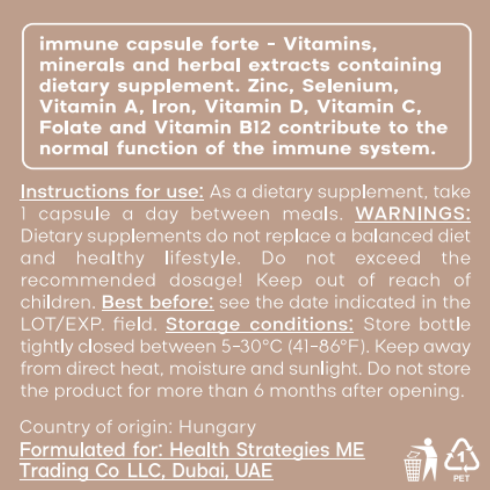 Immune Capsules with Vitamin C, D3 & Zinc for Immune System Support, 35g, 30 Capsules