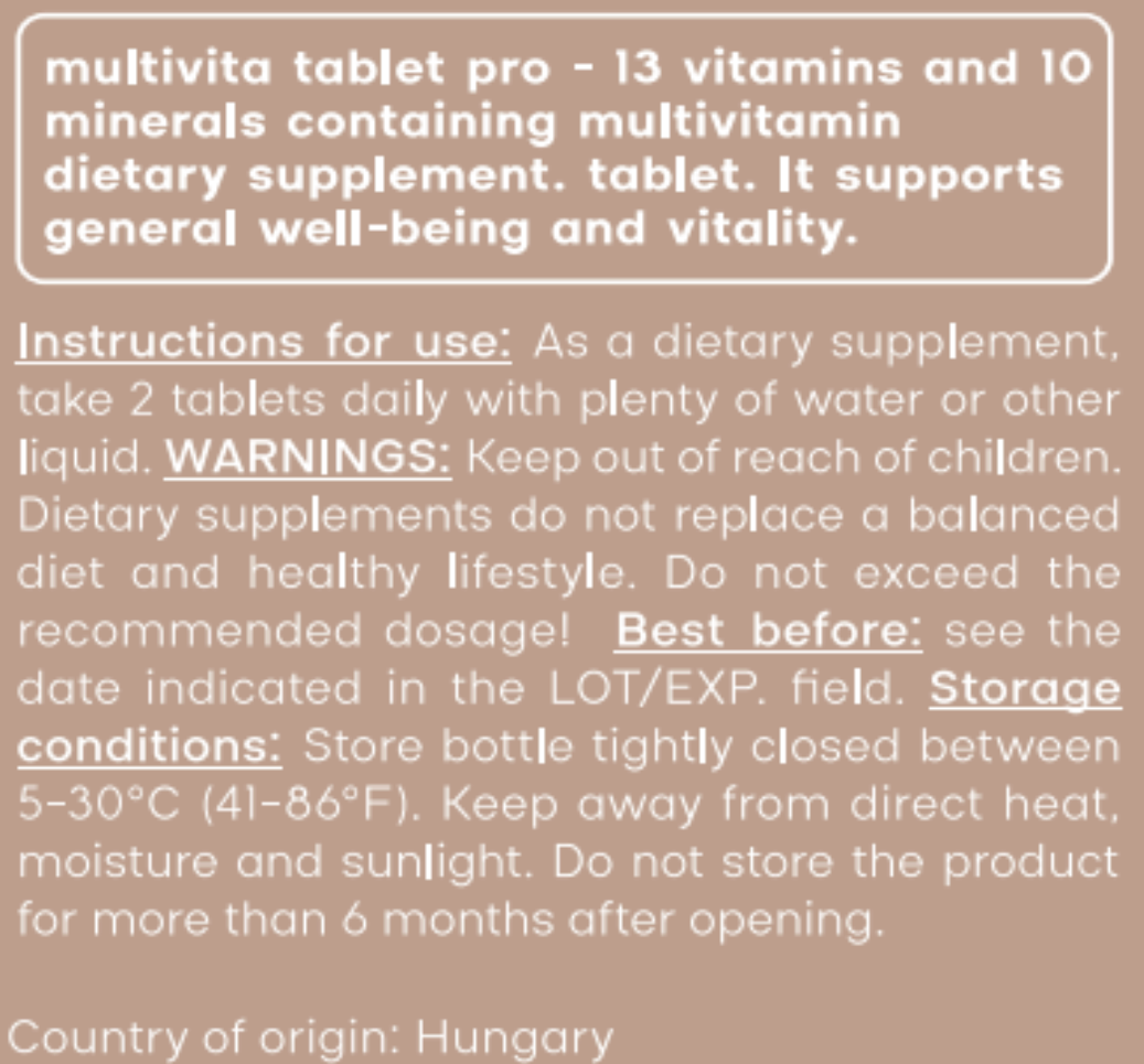 Multivita PRO tablets for Immune Support and Daily Vitality, 48g, 30 tablets