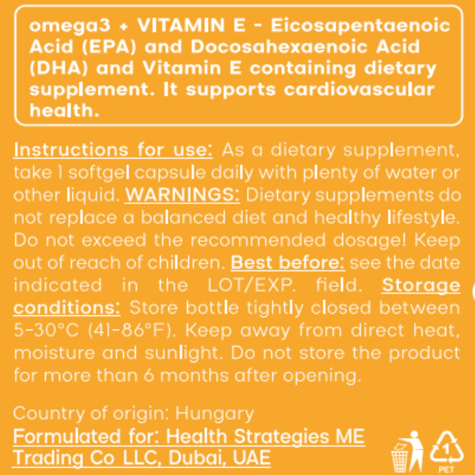 Omega-3 Fish Oil with Vitamin E for Heart Health and Brain Function, 41g, 90 Softgels