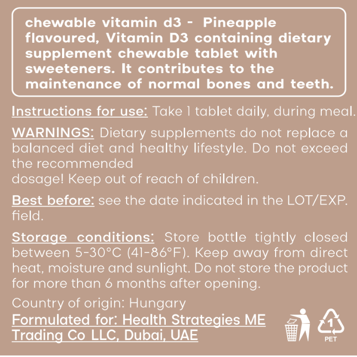 Chewable Vitamin D3 2000 UI tablets - Pineapple flavor