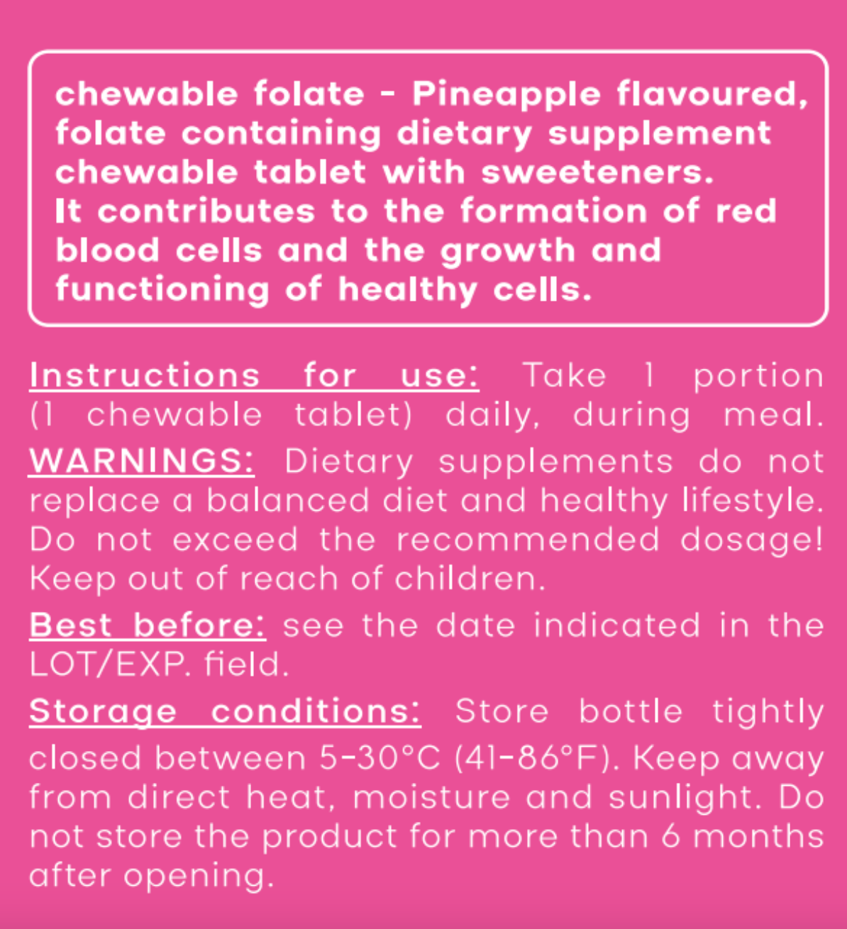 Chewable Folate tablets - Pineapple flavor