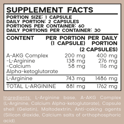 L-Arginine for healthy blood flow and circulation, 70g, 90 Capsules