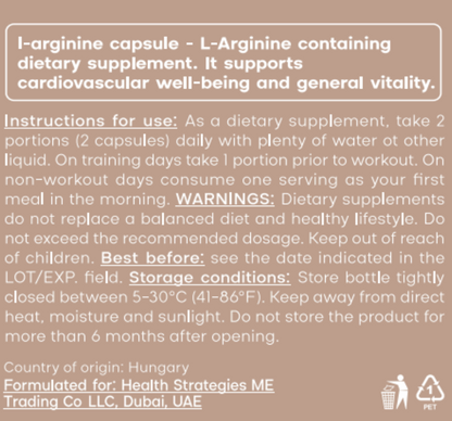 L-Arginine for healthy blood flow and circulation, 70g, 90 Capsules