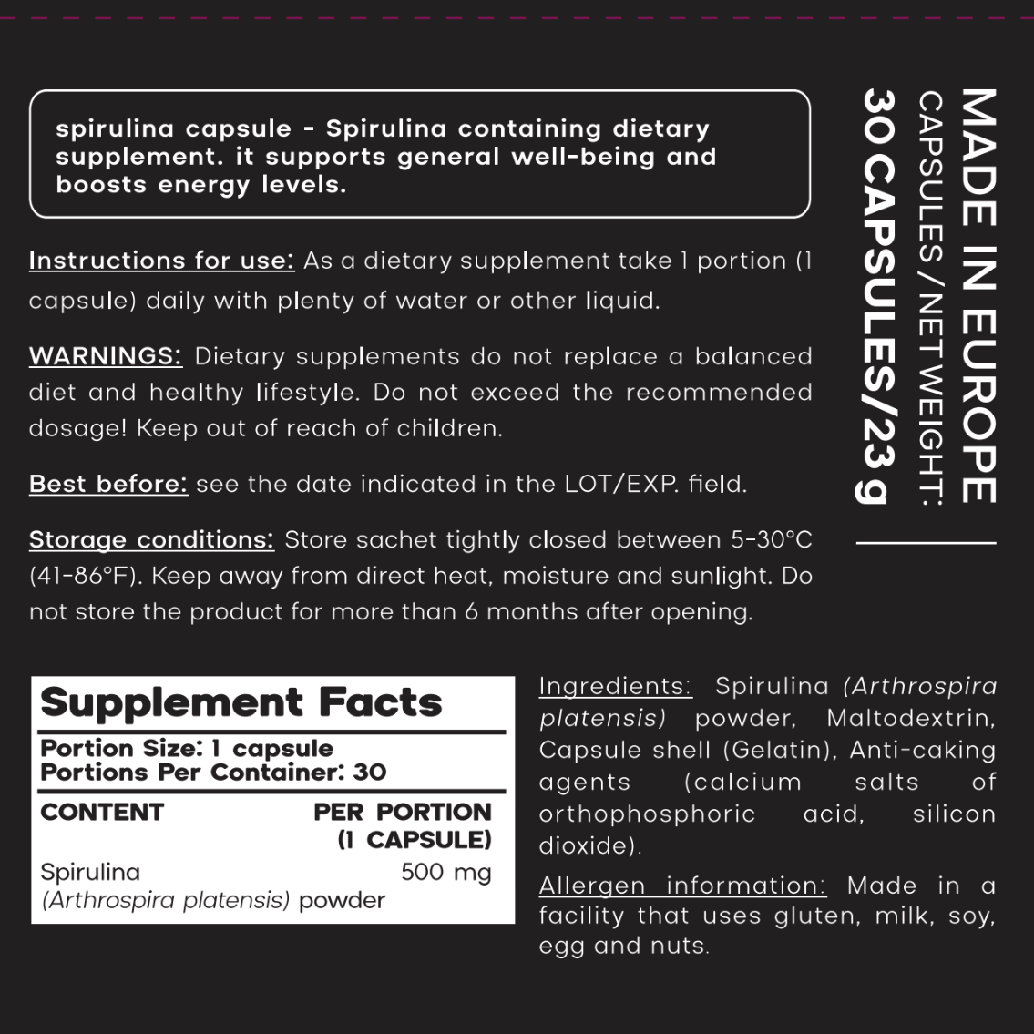 Spirulina capsules