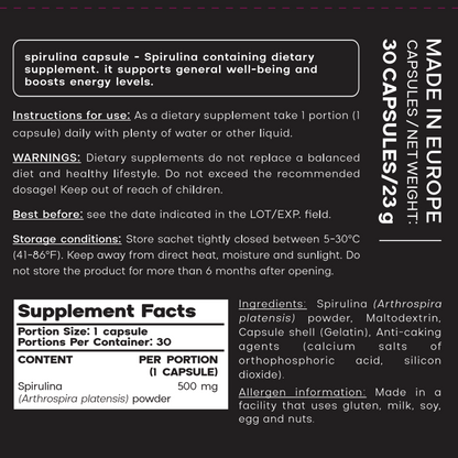 Spirulina capsules