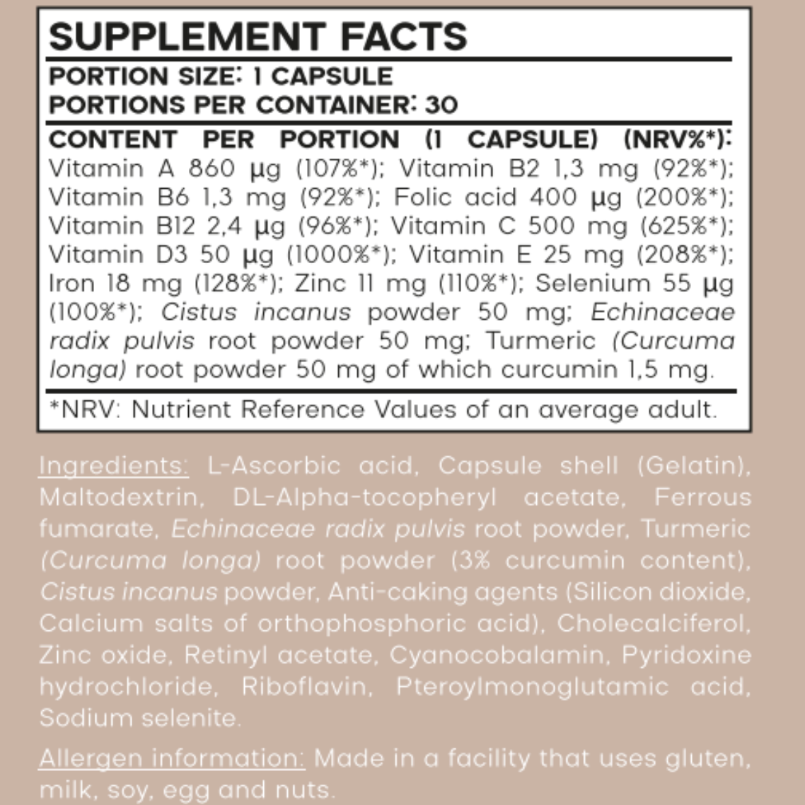 Immune Capsules with Vitamin C, D3 & Zinc for Immune System Support, 35g, 30 Capsules