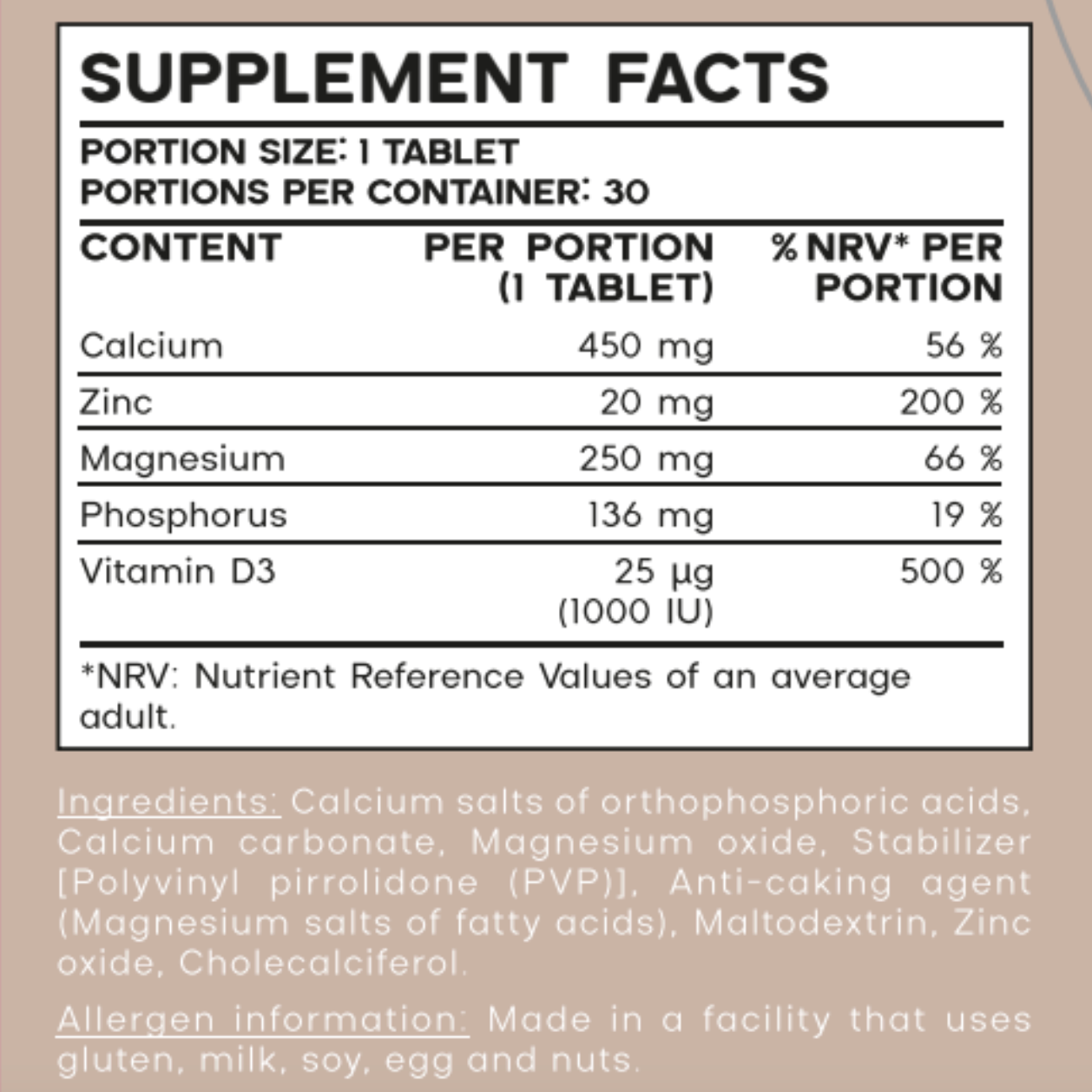 Ca-Zn-Mg Vitamin D3 tablets