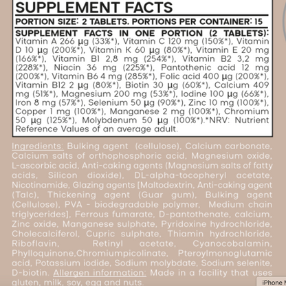 Multivita PRO tablets for Immune Support and Daily Vitality, 48g, 30 tablets