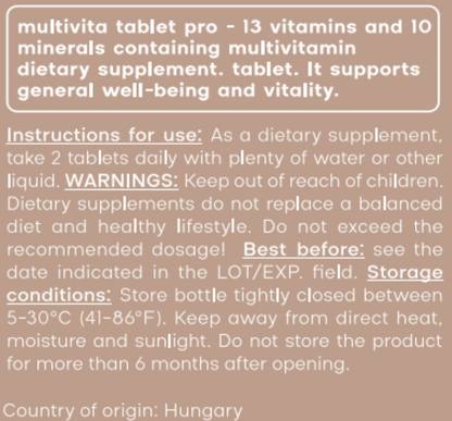 Multivita PRO tablets for Immune Support and Daily Vitality, 48g, 30 tablets