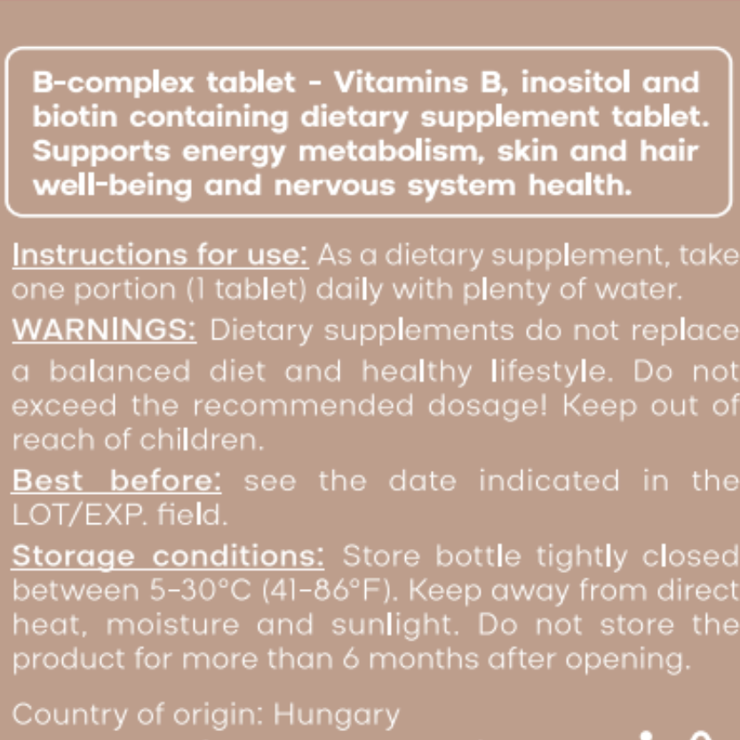 Vitamin B-Complex tablets for Energy Metabolism and Nervous System Support, 14g, 30 tablets