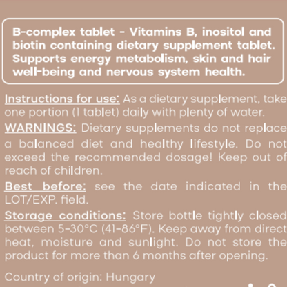 Vitamin B-Complex tablets for Energy Metabolism and Nervous System Support, 14g, 30 tablets