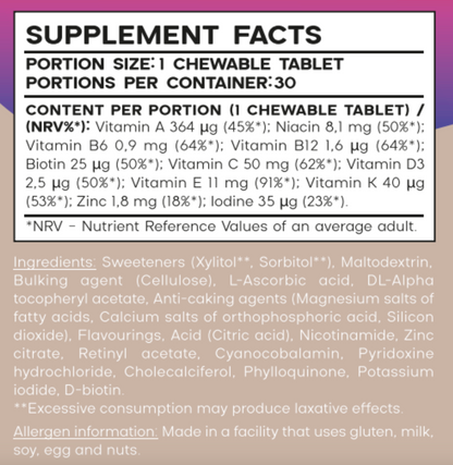 Chewable Multivita for Kids for Daily Growth and Immune Support, Pineapple Flavor, 17g, 30 Tablets