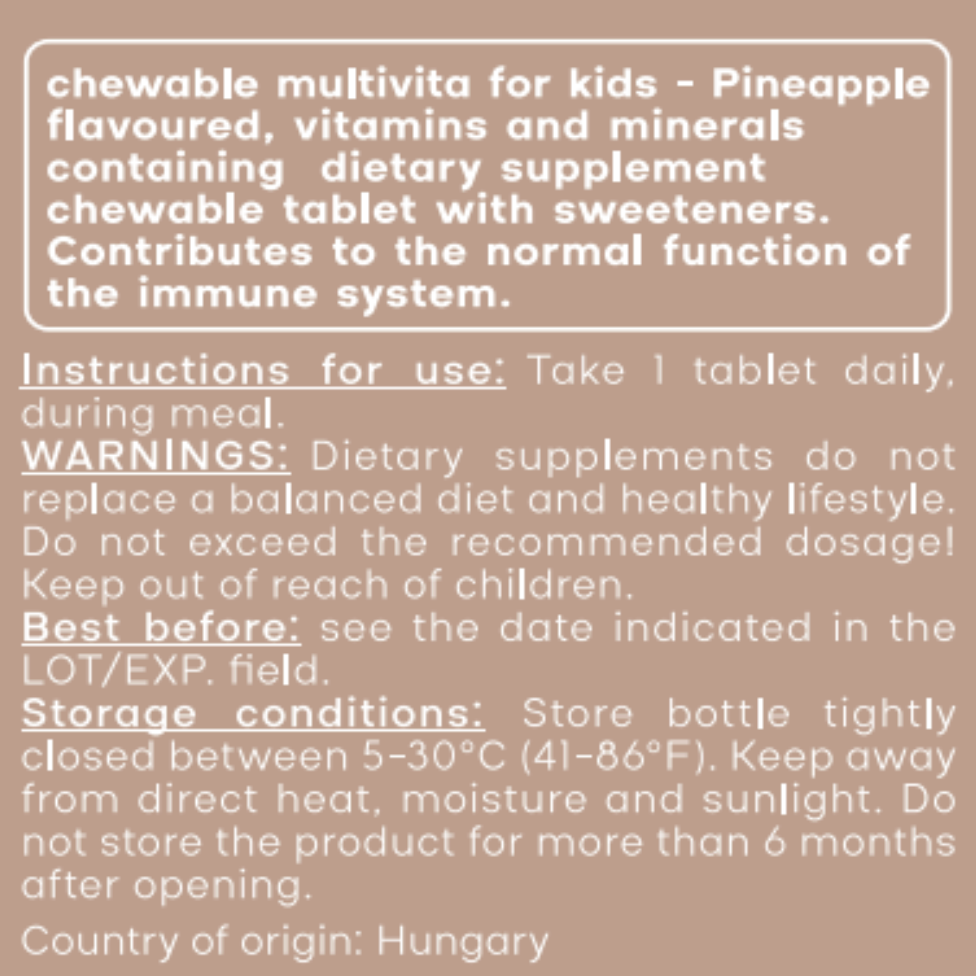 Chewable Multivita for Kids for Daily Growth and Immune Support, Pineapple Flavor, 17g, 30 Tablets