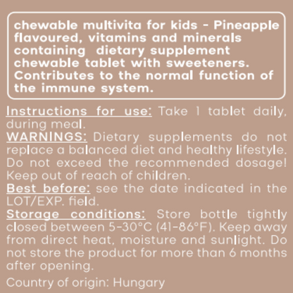 Chewable Multivita for Kids for Daily Growth and Immune Support, Pineapple Flavor, 17g, 30 Tablets
