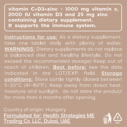 Vitamin C, D3 & Zinc for Triple Action Immune Support, 52g, 30 Tablets