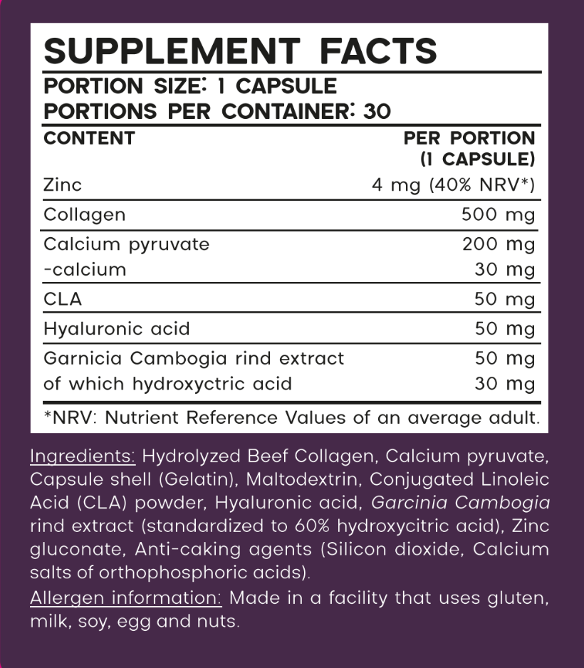 Hydrolyzed Collagen & Zinc Supplement for Skin Elasticity and Joint Health, 33g, 30 Capsules