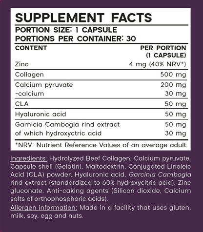Hydrolyzed Collagen & Zinc Supplement for Skin Elasticity and Joint Health, 33g, 30 Capsules