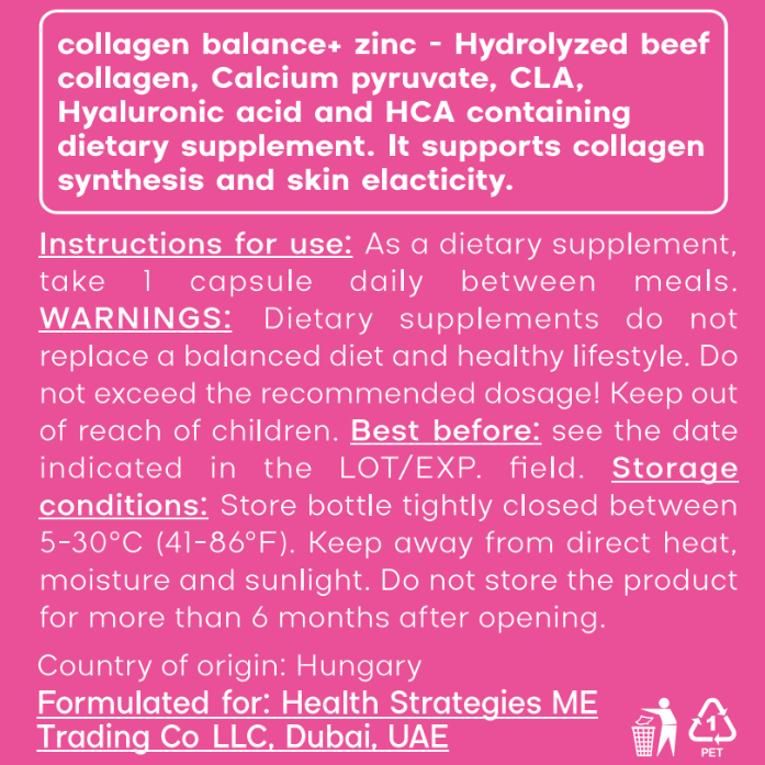 Hydrolyzed Collagen & Zinc Supplement for Skin Elasticity and Joint Health, 33g, 30 Capsules