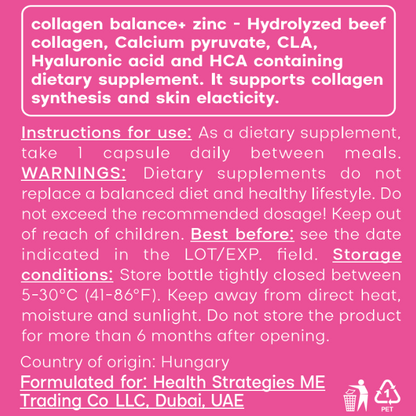 Hydrolyzed Collagen & Zinc Supplement for Skin Elasticity and Joint Health, 33g, 30 Capsules