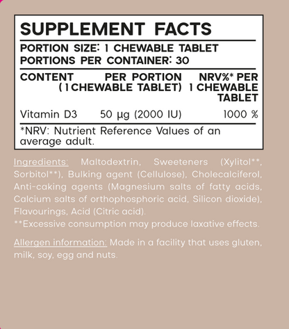 Chewable Vitamin D3 2000 UI tablets - Pineapple flavor