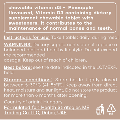 Chewable Vitamin D3 2000 UI tablets - Pineapple flavor