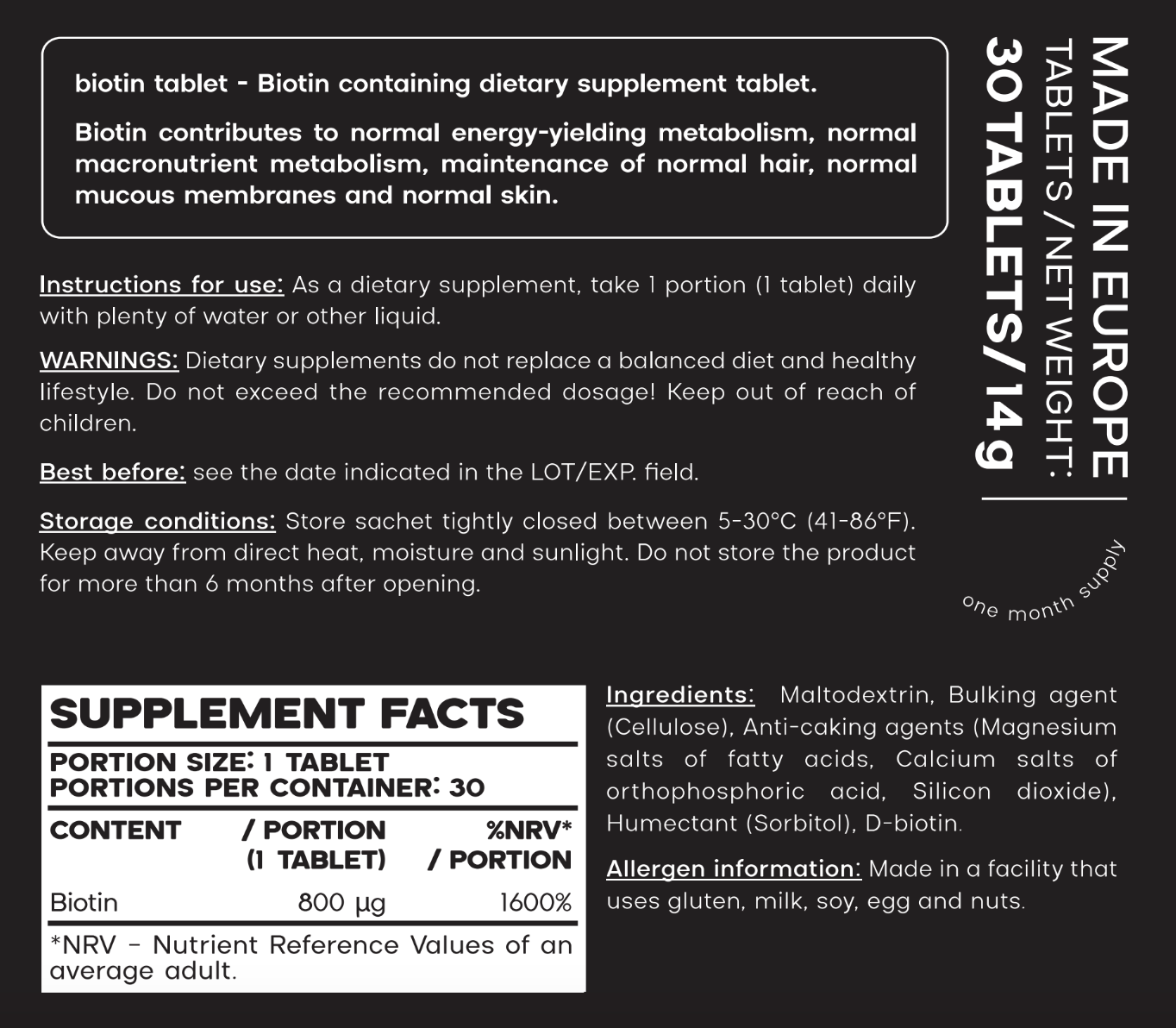 Biotin tablets
