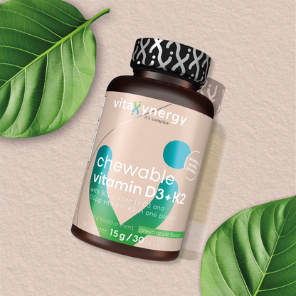 Chewable Vitamin D3 + K2 for Bone and Cardiovascular Support, Green Apple Flavor, 15g, 30 Tablets