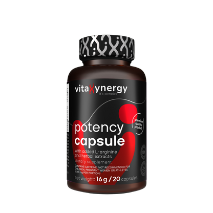 Potency Capsules with L-Arginine, Tribulus & Ginseng for Male Vitality and Stamina, 16g, 30 Capsules