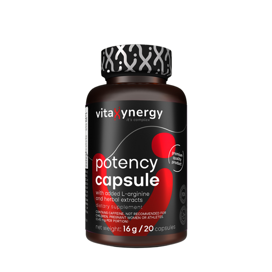 Potency Capsules with L-Arginine, Tribulus & Ginseng for Male Vitality and Stamina, 16g, 30 Capsules