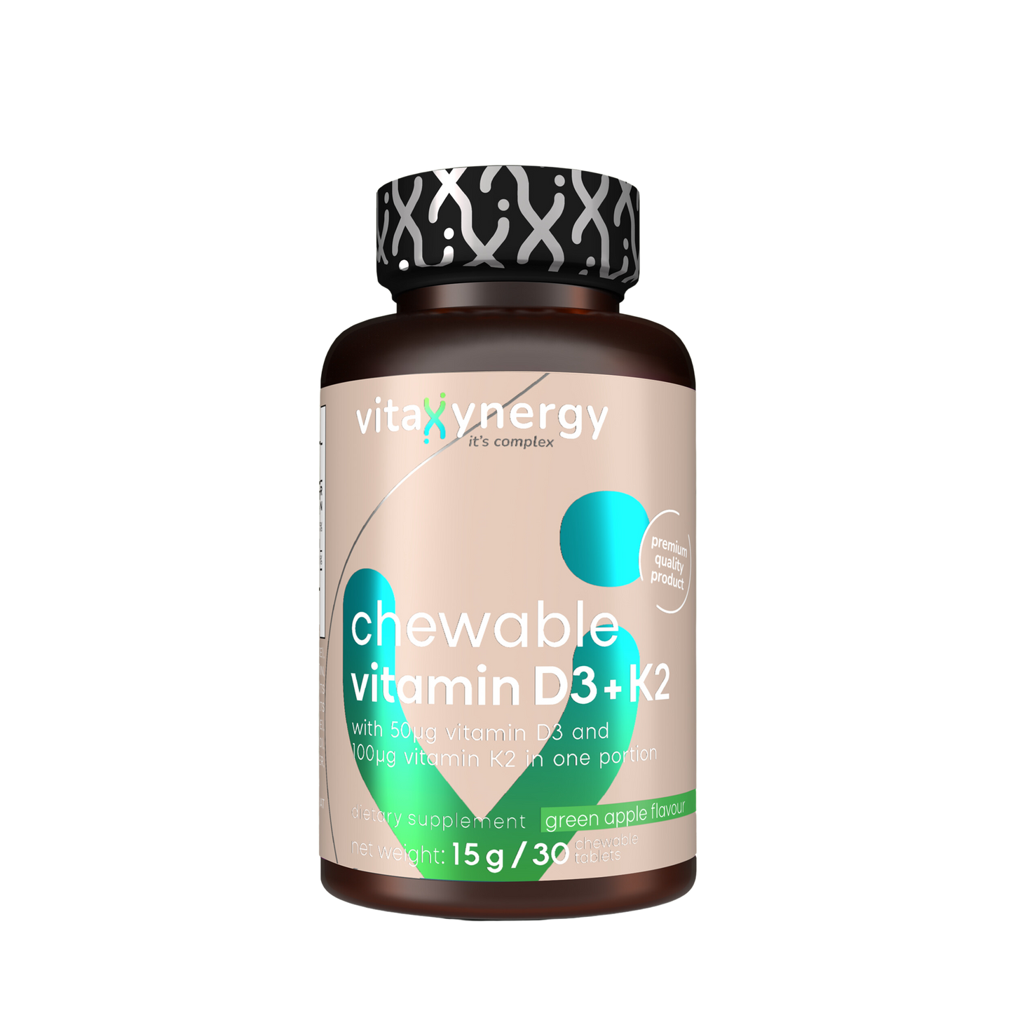 Chewable Vitamin D3 + K2 for Bone and Cardiovascular Support, Green Apple Flavor, 15g, 30 Tablets