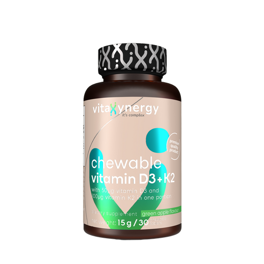 Chewable Vitamin D3 + K2 for Bone and Cardiovascular Support, Green Apple Flavor, 15g, 30 Tablets