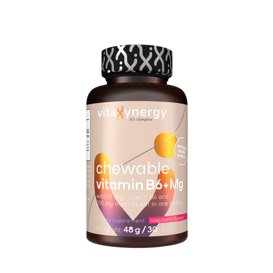 Magnesium & B6 Vitamin Supplement for Nervous System and Muscle Function, 48g, 30 Chewable Tablets